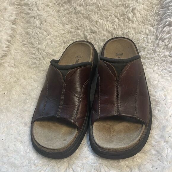 Skechers Sandals Leather Brown Slip On Sandals men’s Size 11- - Picture 1 of 10